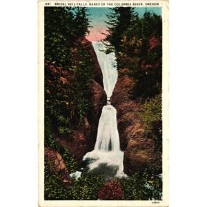 Vintage Bridal Veil Falls Oregon Postcard Columbia River Banks‎ Unused
